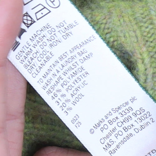 Marks and Spencer Women's Green Ribbed Crew Neck Wool Blend Jumper Size S