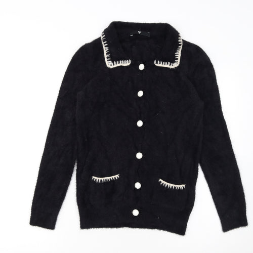 Very Women's Black Collared Knit Button Cardigan Size 8