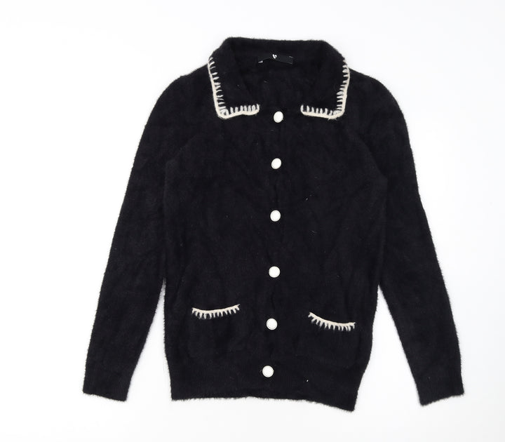 Very Women's Black Collared Knit Button Cardigan Size 8