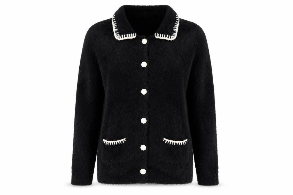 Front view of Very Women's Black Collared Knit Button Cardigan, size 8
