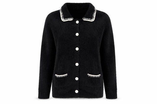 Front view of Very Women's Black Collared Knit Button Cardigan, size 8