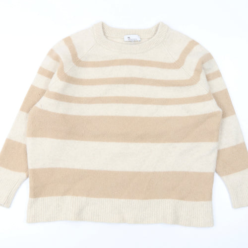 Next Women Beige Striped 100% Cashmere Crew Neck Jumper XL