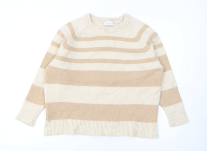 Next Women Beige Striped 100% Cashmere Crew Neck Jumper XL