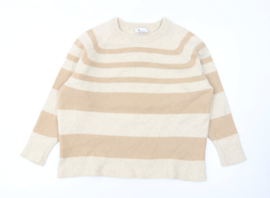 Next Women Beige Striped 100% Cashmere Crew Neck Jumper XL