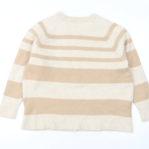 Next Women Beige Striped 100% Cashmere Crew Neck Jumper XL