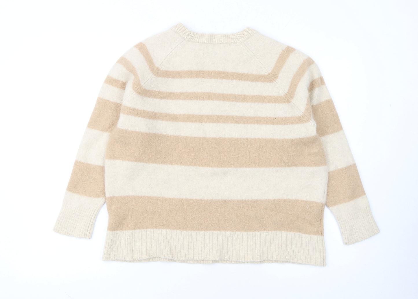Next Women Beige Striped 100% Cashmere Crew Neck Jumper XL