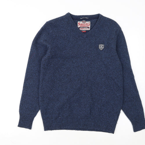 Superdry Men's Blue Lambswool Blend V-Neck Jumper Size L