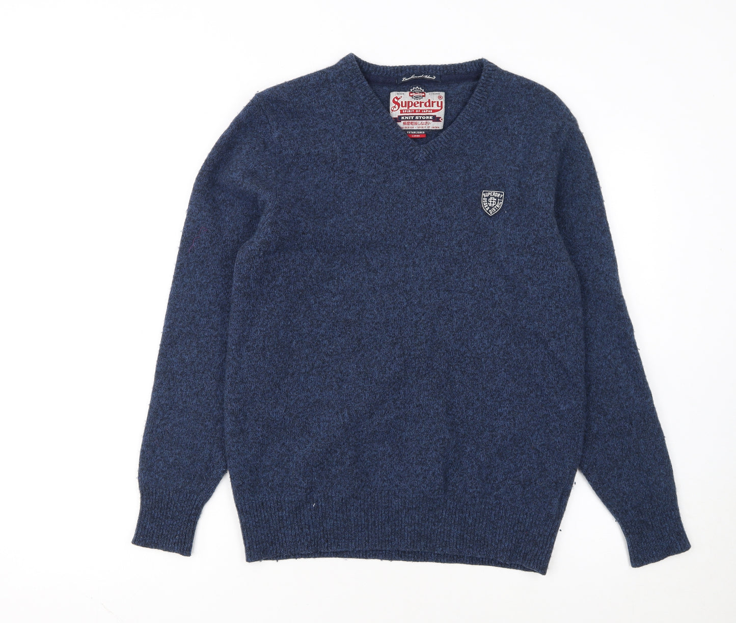 Superdry Men's Blue Lambswool Blend V-Neck Jumper Size L