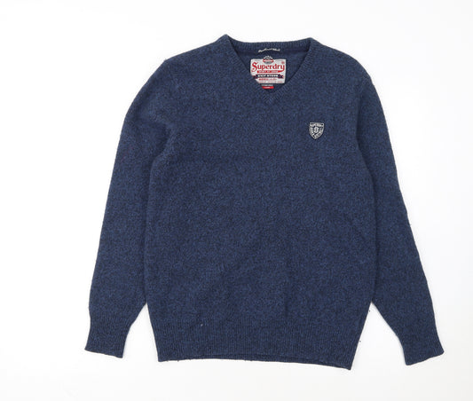 Superdry Men's Blue Lambswool Blend V-Neck Jumper Size L