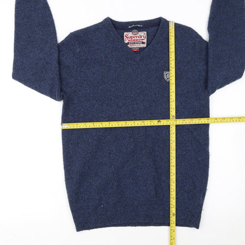 Superdry Men's Blue Lambswool Blend V-Neck Jumper Size L