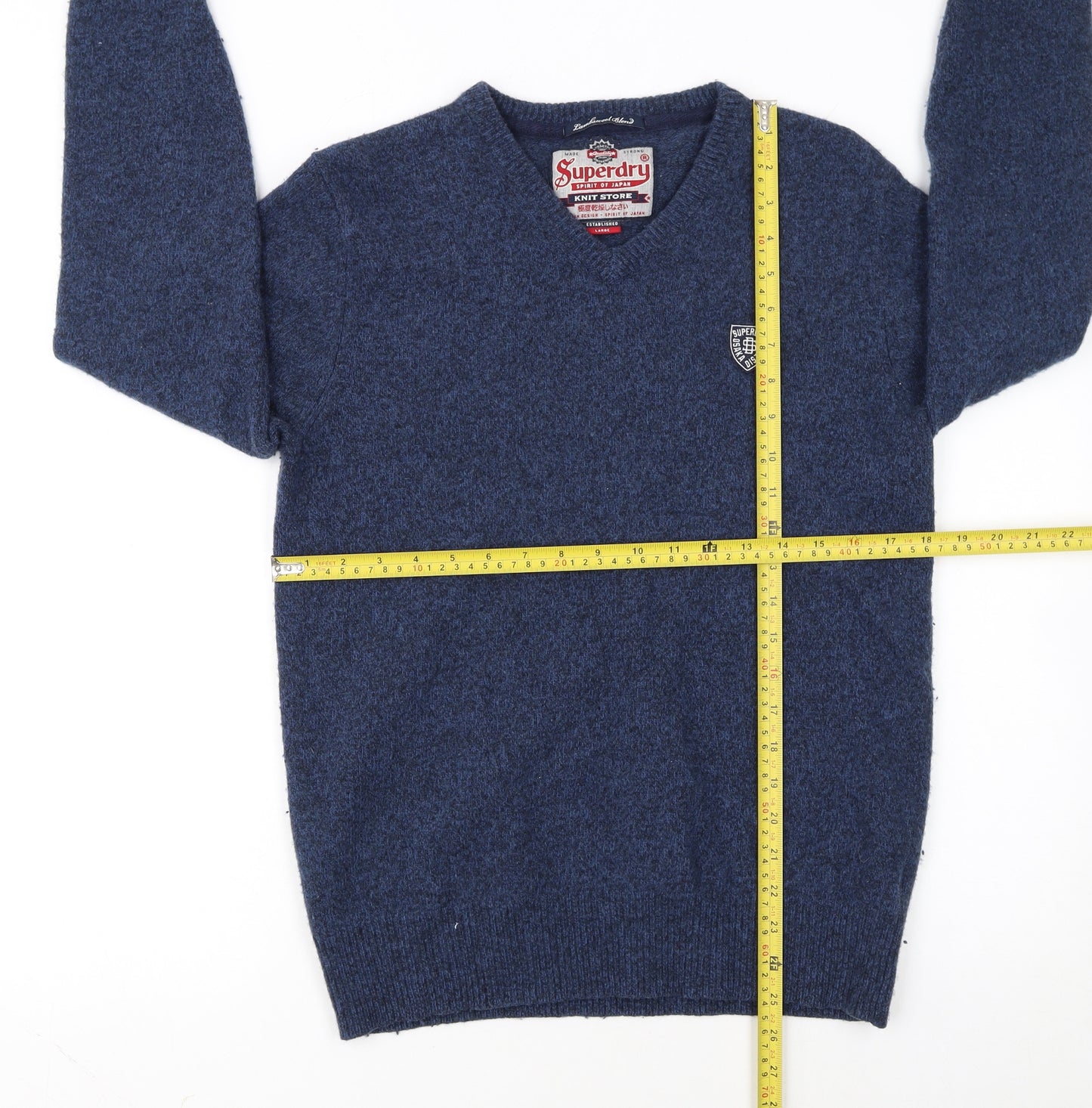 Superdry Men's Blue Lambswool Blend V-Neck Jumper Size L