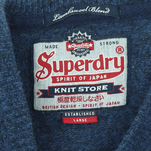 Superdry Men's Blue Lambswool Blend V-Neck Jumper Size L