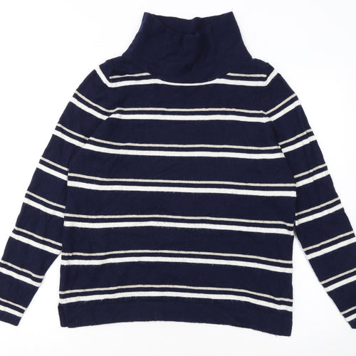 Pure Collection Women's Blue Striped Roll Neck Wool Jumper Size 10