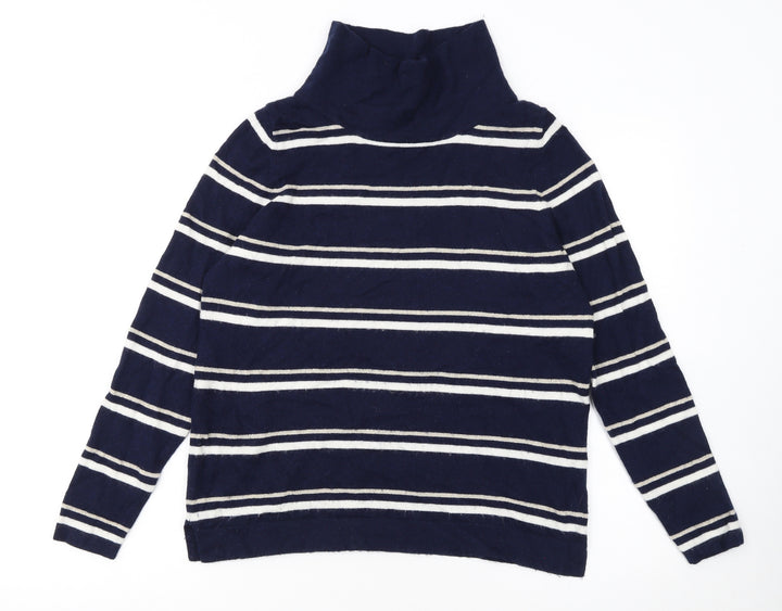 Pure Collection Women's Blue Striped Roll Neck Wool Jumper Size 10