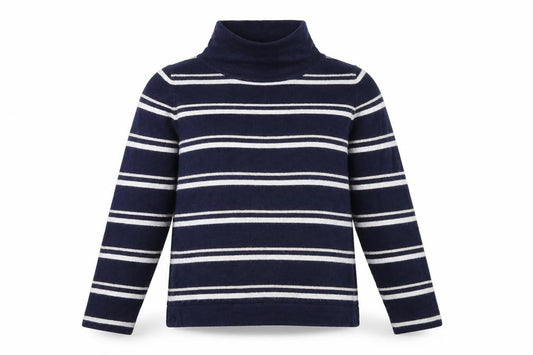 Front view of Pure Collection Women's Blue Striped Roll Neck Wool Jumper, size 10