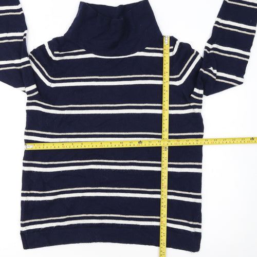 Pure Collection Women's Blue Striped Roll Neck Wool Jumper Size 10