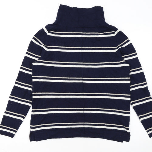 Pure Collection Women's Blue Striped Roll Neck Wool Jumper Size 10