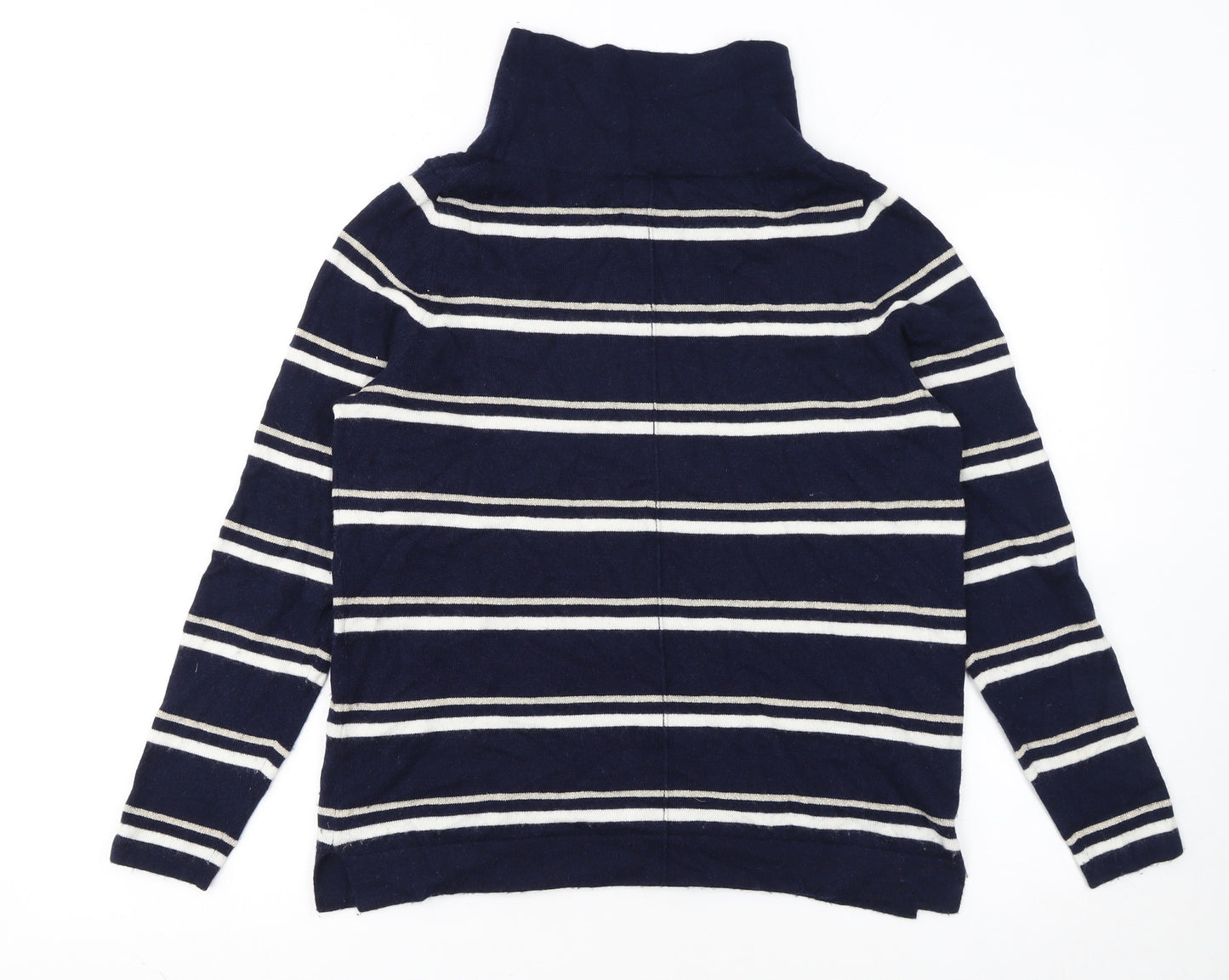 Pure Collection Women's Blue Striped Roll Neck Wool Jumper Size 10