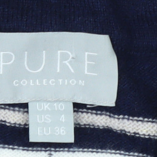 Pure Collection Women's Blue Striped Roll Neck Wool Jumper Size 10