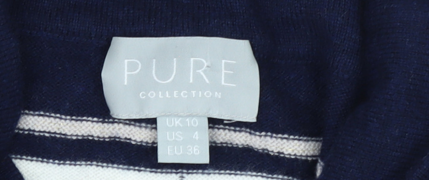 Pure Collection Women's Blue Striped Roll Neck Wool Jumper Size 10