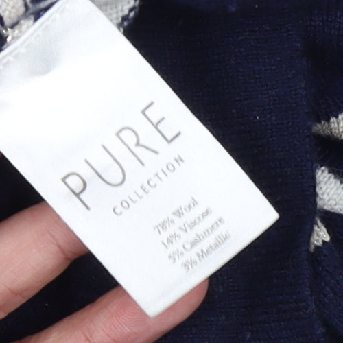 Pure Collection Women's Blue Striped Roll Neck Wool Jumper Size 10