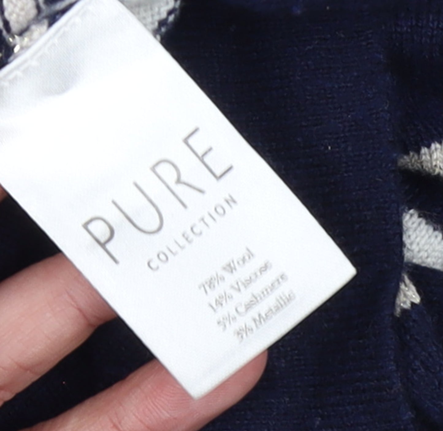 Pure Collection Women's Blue Striped Roll Neck Wool Jumper Size 10