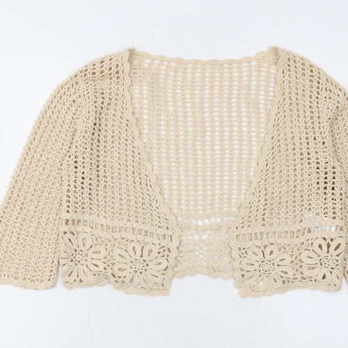 Next Women Beige Crochet Open Knit Cardigan UK 10 Cotton Boho