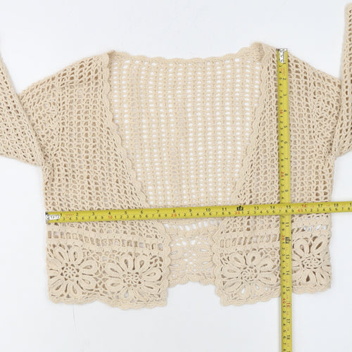 Next Women Beige Crochet Open Knit Cardigan UK 10 Cotton Boho