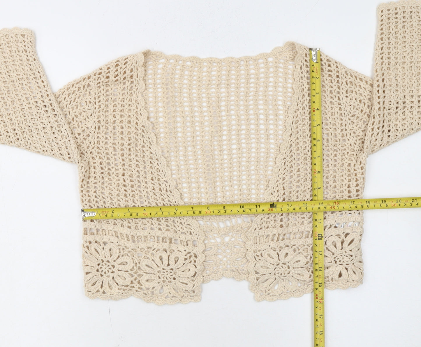 Next Women Beige Crochet Open Knit Cardigan UK 10 Cotton Boho