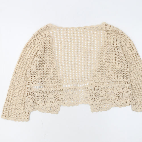 Next Women Beige Crochet Open Knit Cardigan UK 10 Cotton Boho