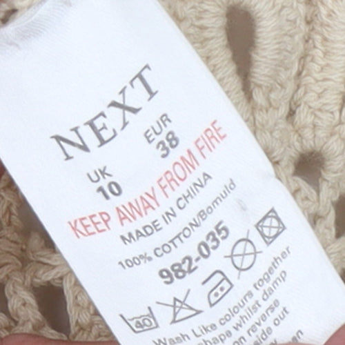 Next Women Beige Crochet Open Knit Cardigan UK 10 Cotton Boho