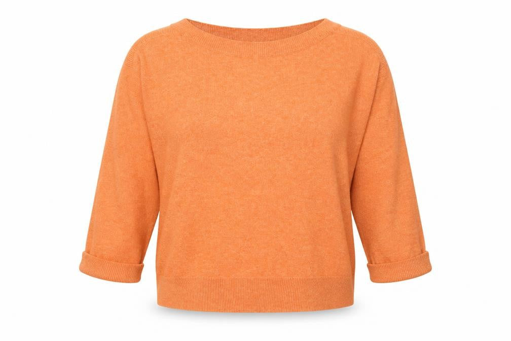 Front view of ICHI Women Orange jumper M Boat Neck 3/4 Sleeve Knit