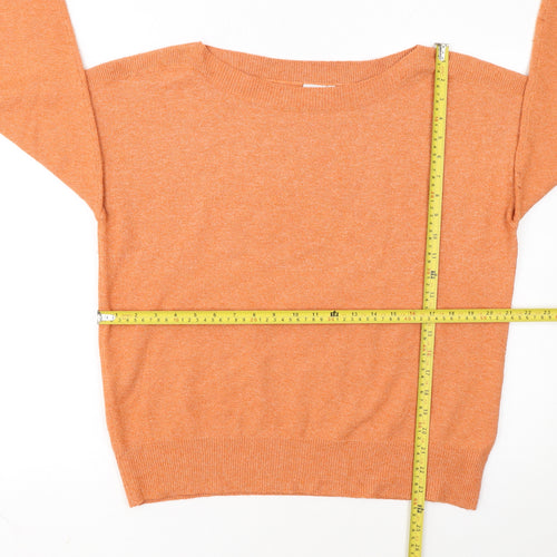 ICHI Women Orange Pullover Jumper M Boat Neck 3/4 Sleeve Knit