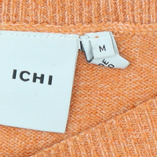 ICHI Women Orange Pullover Jumper M Boat Neck 3/4 Sleeve Knit