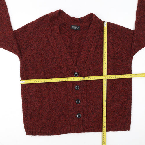 Topshop Women Red Size 8 Chunky Knit Wool Blend V-Neck Cardigan