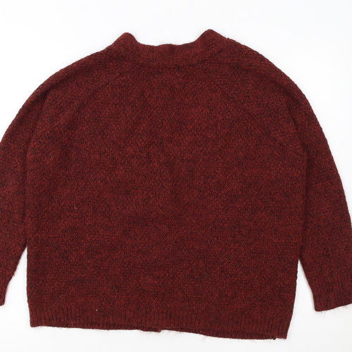 Topshop Women Red Size 8 Chunky Knit Wool Blend V-Neck Cardigan