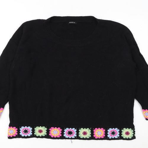 Roman Women Black 18 Crochet Trim Jumper 3/4 Sleeve Boho Knit