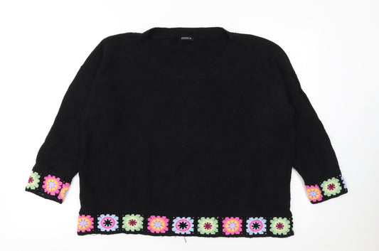 Roman Women Black 18 Crochet Trim Jumper 3/4 Sleeve Boho Knit