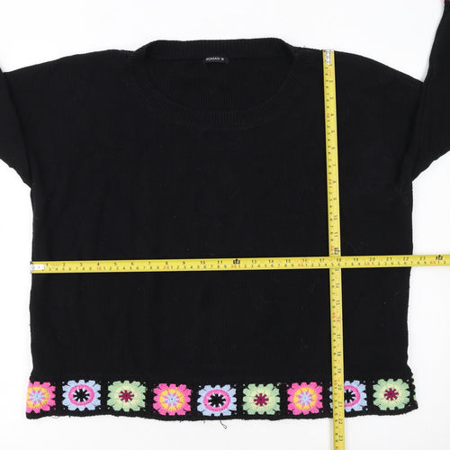 Roman Women Black 18 Crochet Trim Jumper 3/4 Sleeve Boho Knit