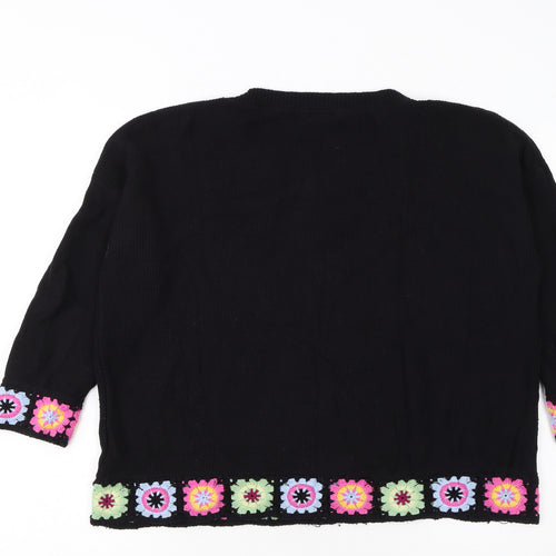 Roman Women Black 18 Crochet Trim Jumper 3/4 Sleeve Boho Knit