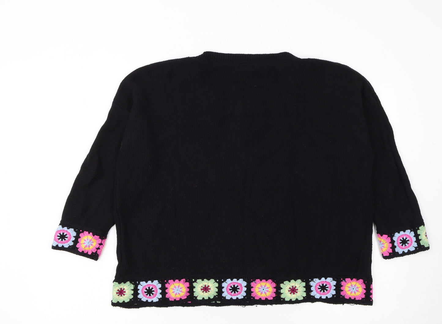 Roman Women Black 18 Crochet Trim Jumper 3/4 Sleeve Boho Knit