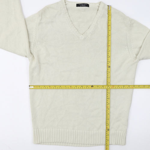 Zara Man Ivory Cotton V-Neck Pullover Jumper L Mens Knitwear