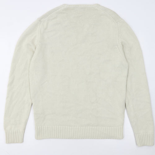 Zara Man Ivory Cotton V-Neck Pullover Jumper L Mens Knitwear