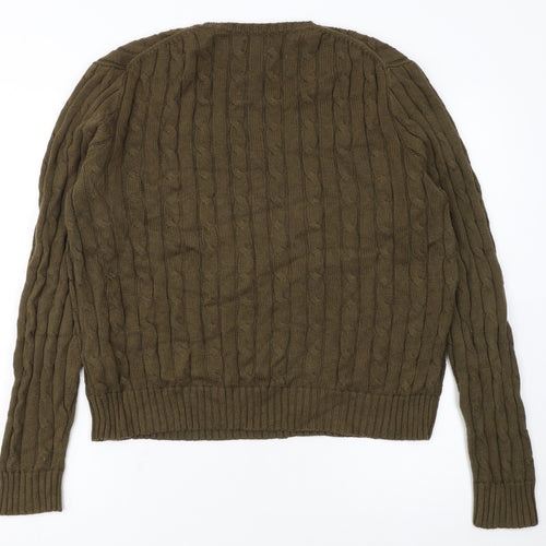 Ralph Lauren Women Brown Cotton Cable-Knit V-Neck Jumper L