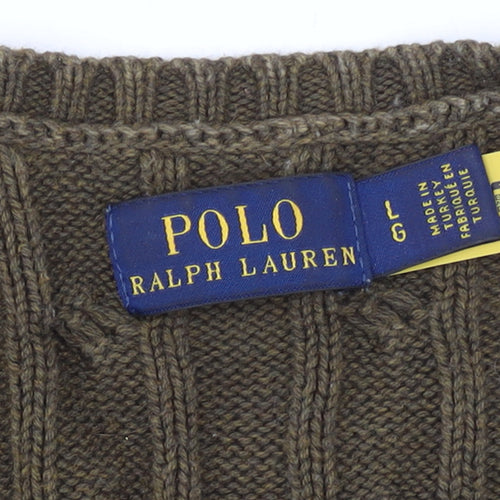 Ralph Lauren Women Brown Cotton Cable-Knit V-Neck Jumper L