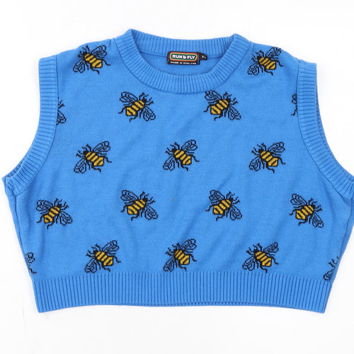 Run & Fly Women's Blue Bee Knit Sleeveless Vest XL
