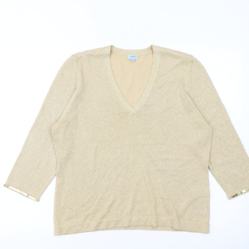 Anne Brooks Womens Beige Petite Size 16 Sequin V-Neck Jumper