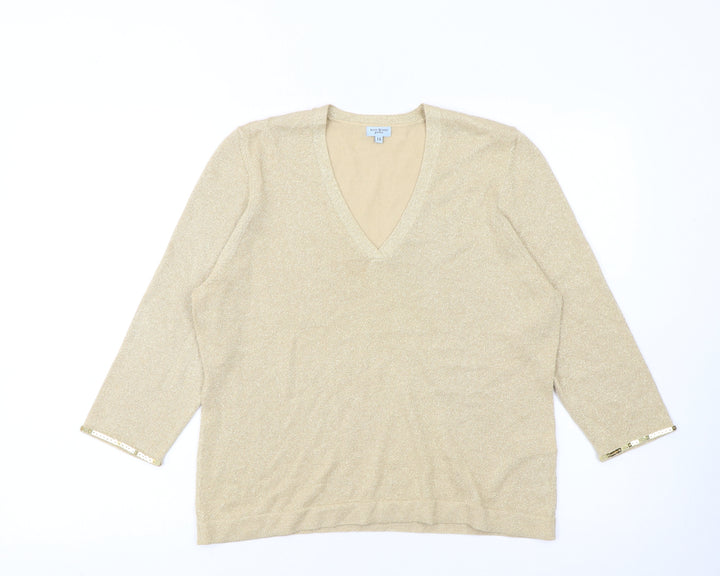 Anne Brooks Womens Beige Petite Size 16 Sequin V-Neck Jumper