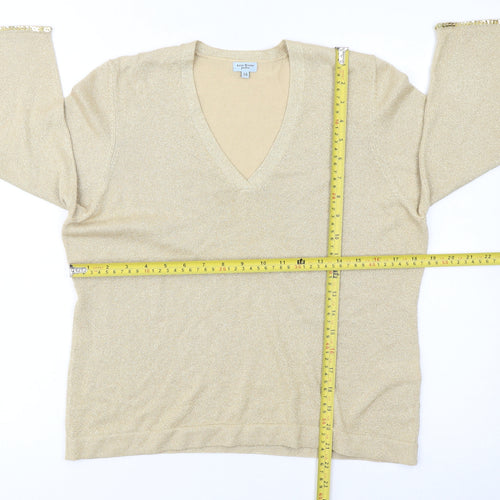 Anne Brooks Womens Beige Petite Size 16 Sequin V-Neck Jumper