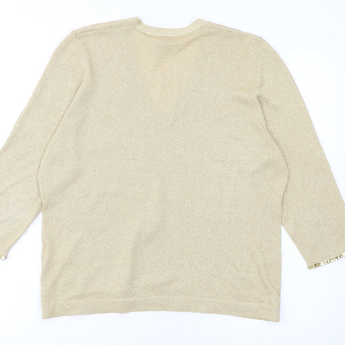 Anne Brooks Womens Beige Petite Size 16 Sequin V-Neck Jumper